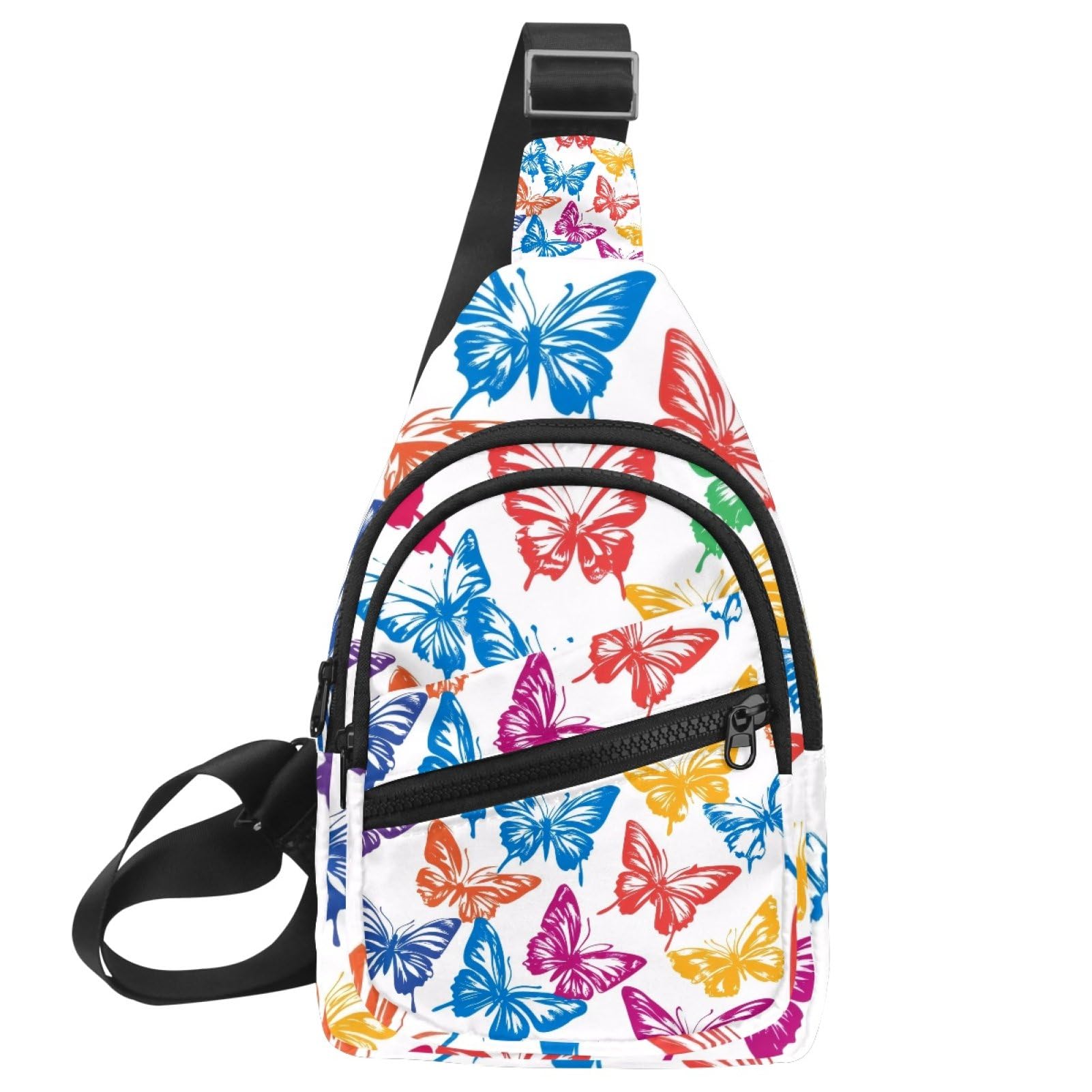 Sac banane à sangle réglable multicolore au motif papillon vibrant