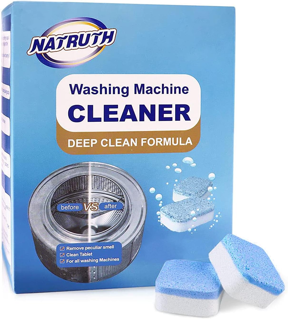 NATRUTHWashing Machine Cleaner Effervescent Tablets, 30PACKS Washer Deep Cleaning Tablet, Washing Machine Cleaner and Descaler for Smells