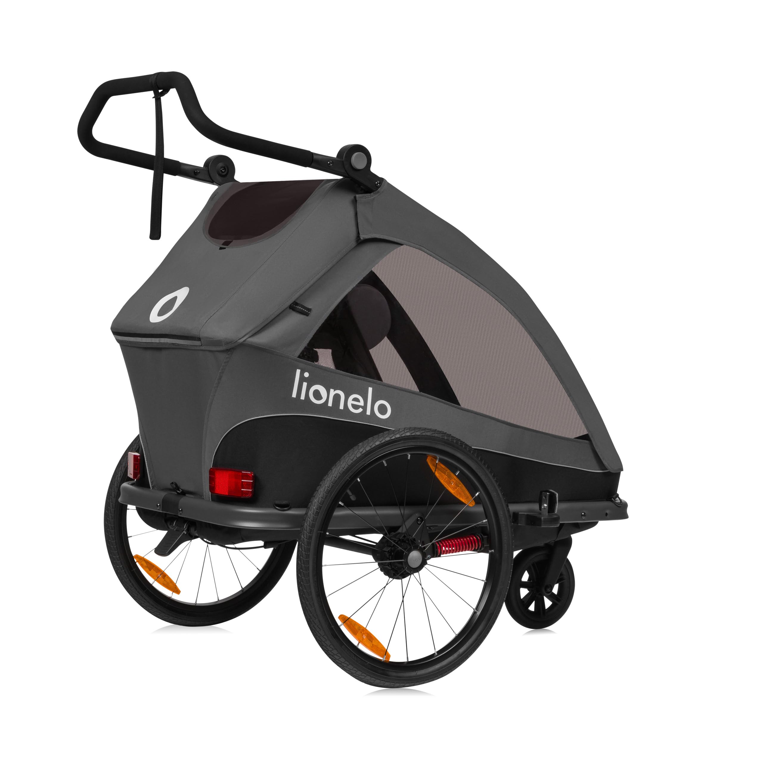 LIONELO CAMA Remorque vélo 2 en 1 avec Fonction Poussette pour 1 ou 2 Enfants de 6 m. à 6 Ans, capacité de Charge 2x22 kg, Suspension, Grandes Roues, auvent étanche