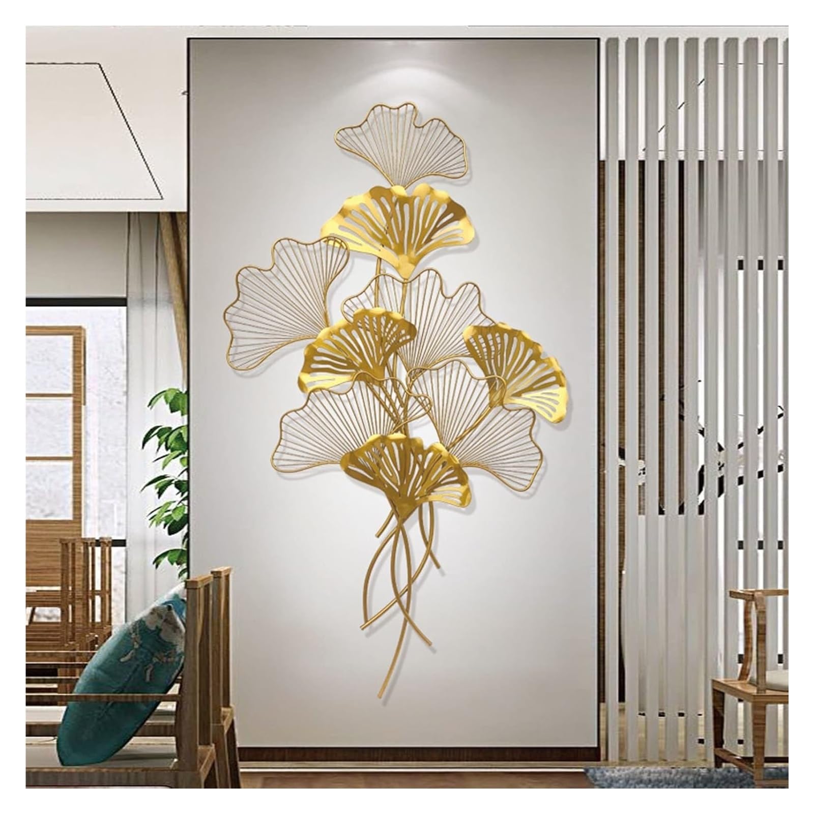 Amazon.co.jp: 金属製のイチョウの葉の壁の彫刻、イチョウの木の葉の壁