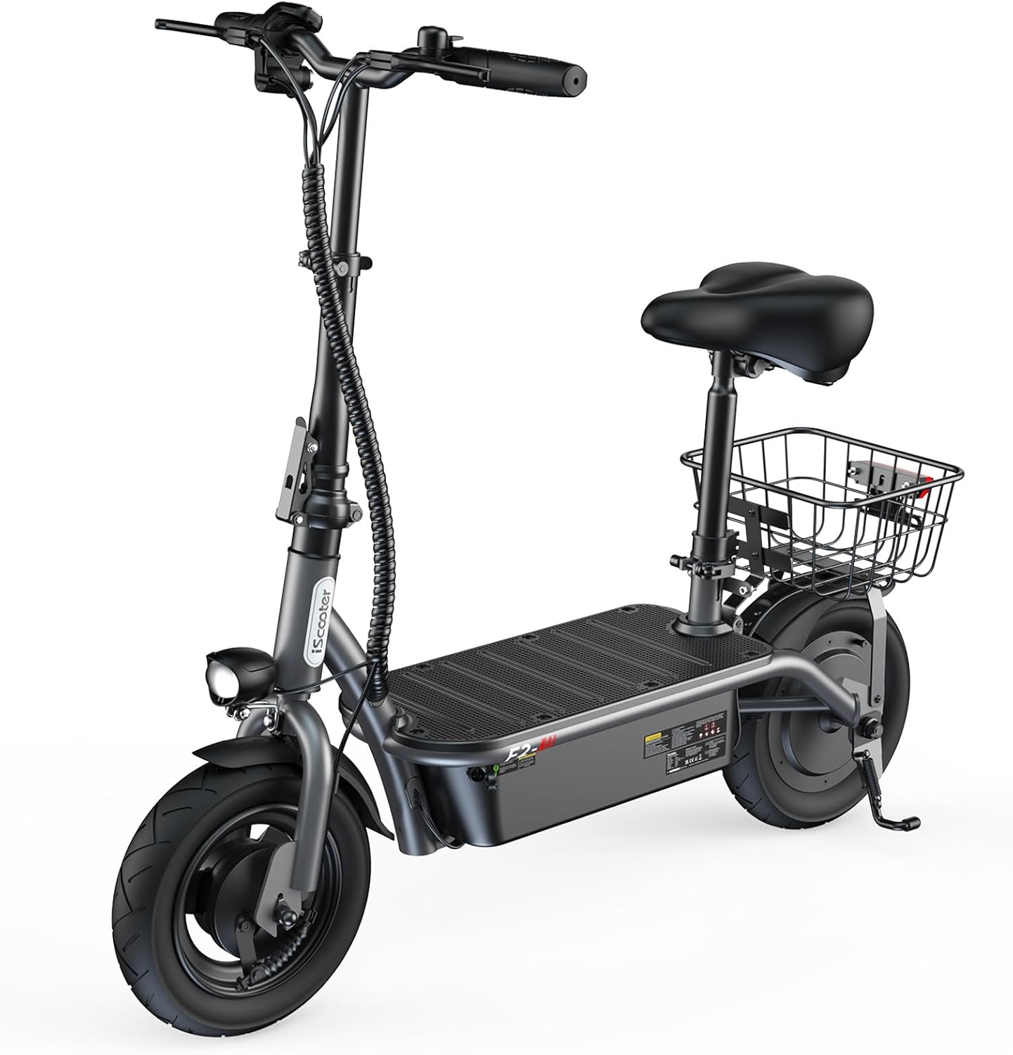 iScooter Electric Scooter with Seat, 37/21 Miles Long Range & 28/19/15.6 MPH Top Speed, 14"/12"/10" Pneumatic Tire, Height Adjustable Seat & Handlebar, Dual Suspensions Commuting Scooter with Basket