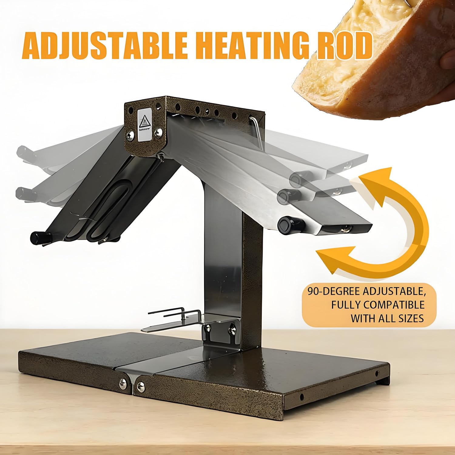 Fundidor Eléctrico de Queso para Raclette – Calentador Comercial de Queso Semicircular de 1000W con Control de Altura y ángulo de Fusión Ajustables, Parrilla de Acero Inoxidable