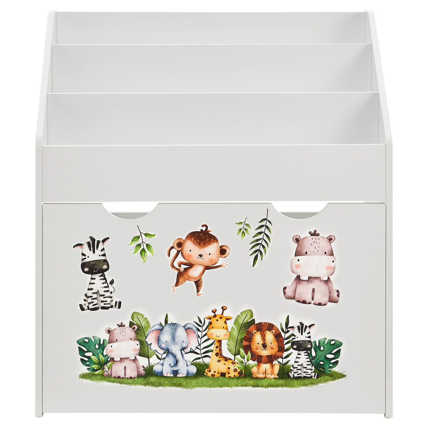 Juskys Kinder Bücherregal mit 3 Fächern & Spielzeugkiste - Holz Regal 63x30x70 cm BTH - Aufbewahrung von Büchern & Spielzeug im Kinderzimmer - Weiß
