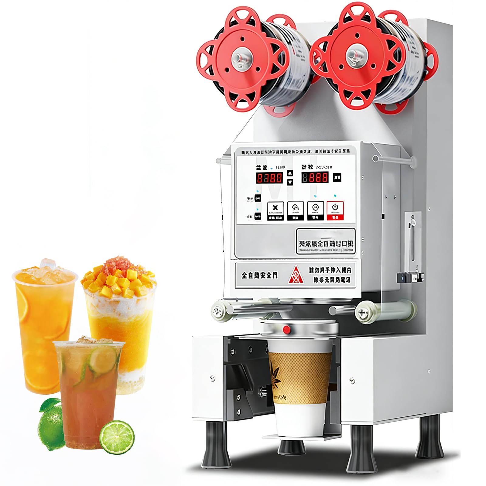 Sigillatrice Automatica per Bicchieri 350W, Macchina Elettrica Bubble Tea con Contatore LCD, 550–700 Bicchieri/H, Compatibile 90/95mm Altezza Max 21cm, per tè al Latte, caffè e Smoothies White