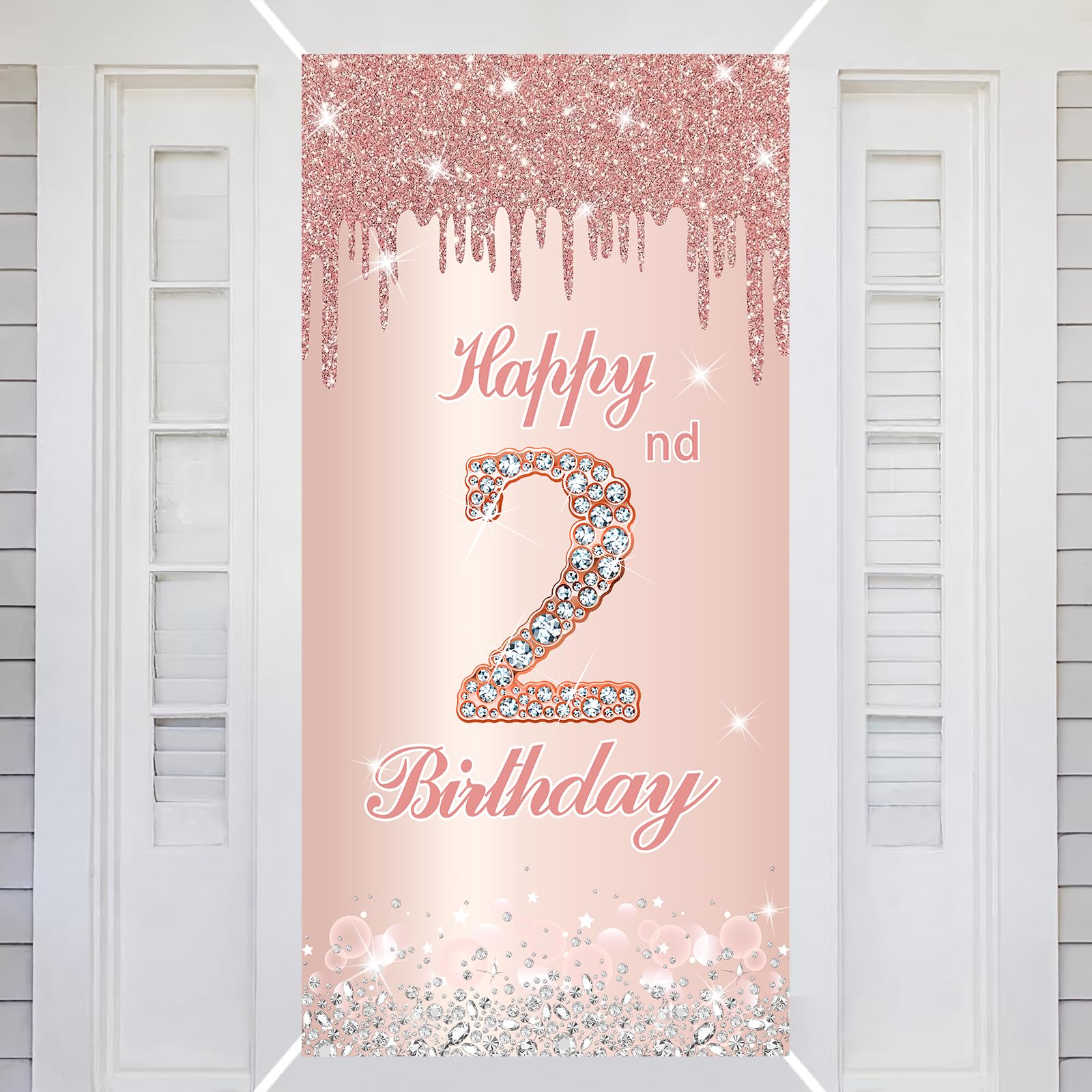 2nd Happy Birthday Decorations Door Banner Pink Rose Birthday Banner for Party Backdrop for Women Door Cover Party Decoration Supplies Poster