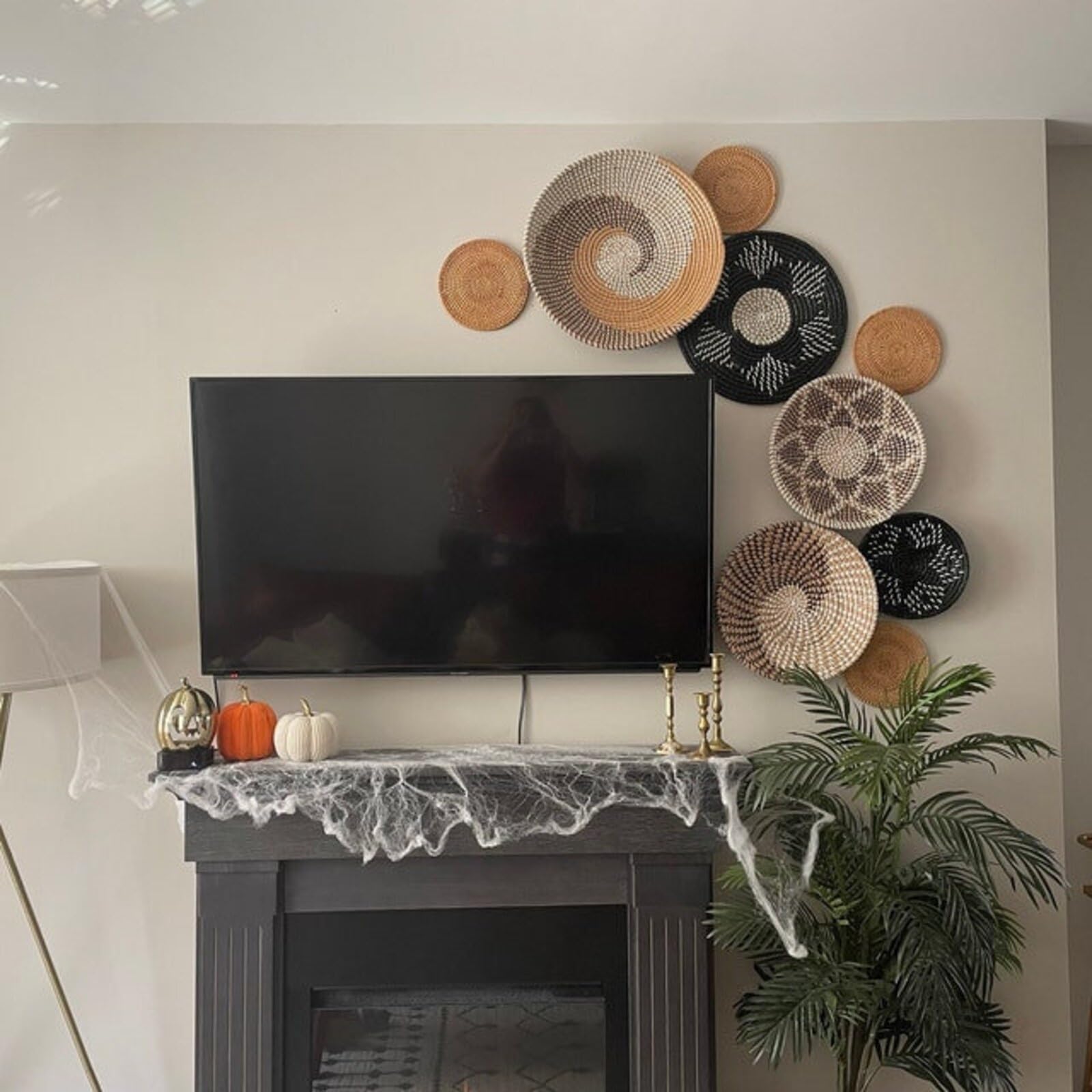 Betthusse aus Baumwolle 9PCS Wanddekoration Rattan Wanddekoration Korbgeflecht Wanddekoration Hängender Wandkorb Korbgeflecht Wandtablett for Wohnzimmer