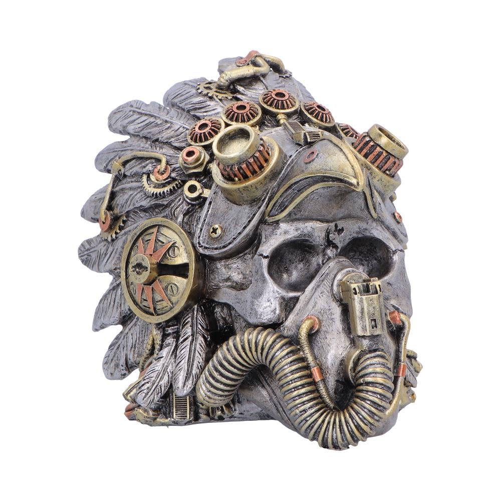 Calavera steampunk gótica con plumas para decorar tu librería o escritorio de coleccionista