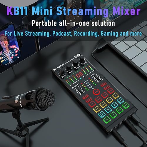 Miniatura 2 de Paquete de equipo de podcast, mezclador de DJ con interfaz de audio todo en uno con micrófono E300S, soporte de micrófono, auricular de monitor,