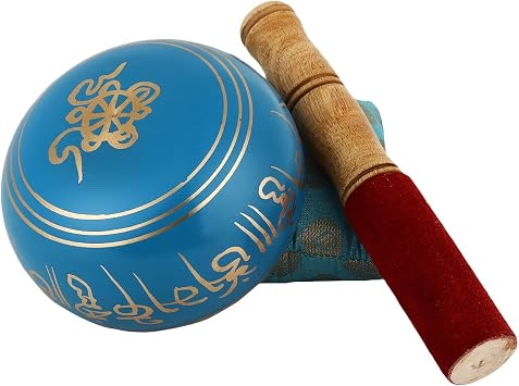 Zap Impex Tibetan Meditation Om Mani Singing Bowl/Cushion/Mallet (4 Inch, BLUE)
