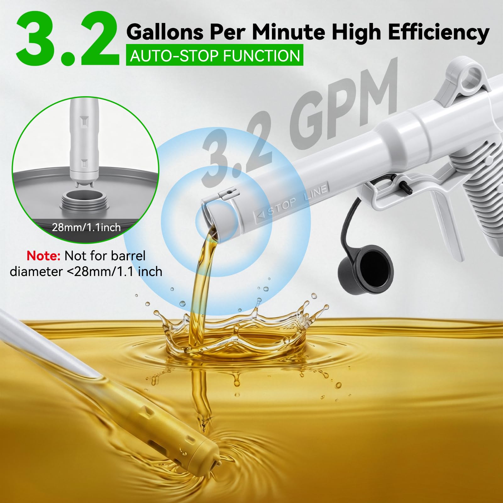 Pompa di Trasferimento Carburante Auto Arresto,12 L/min | Doppia Alimentazione USB-C/AA,Ingresso Olio da 28 mm,Cavo di ricarica USB,Pieghevole,Tubo da 130 cm,Regolazione,3,2 GPM