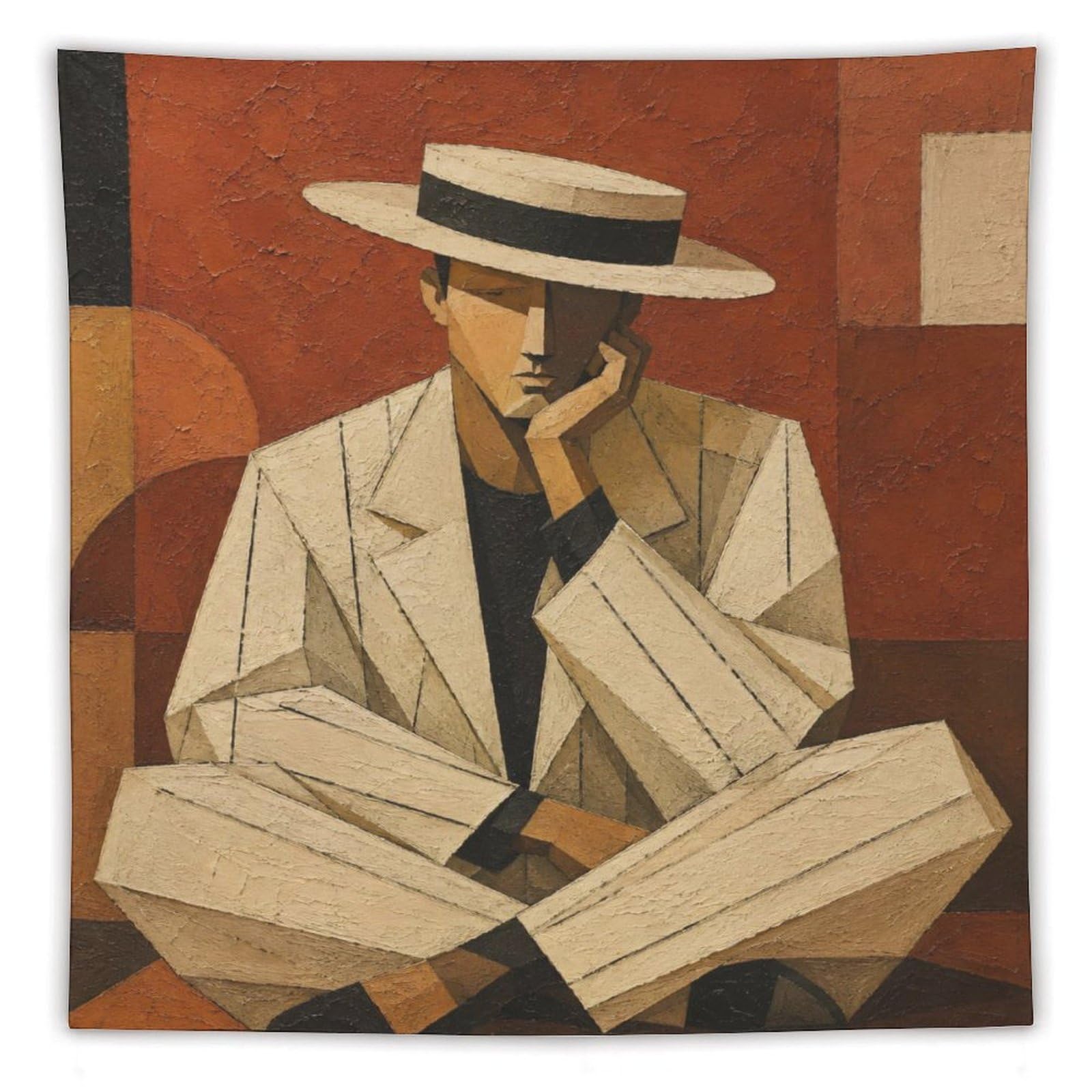 W7C8U2X3 Man in White Suit Wall Tapestry, Geometric Art, Geometric Art