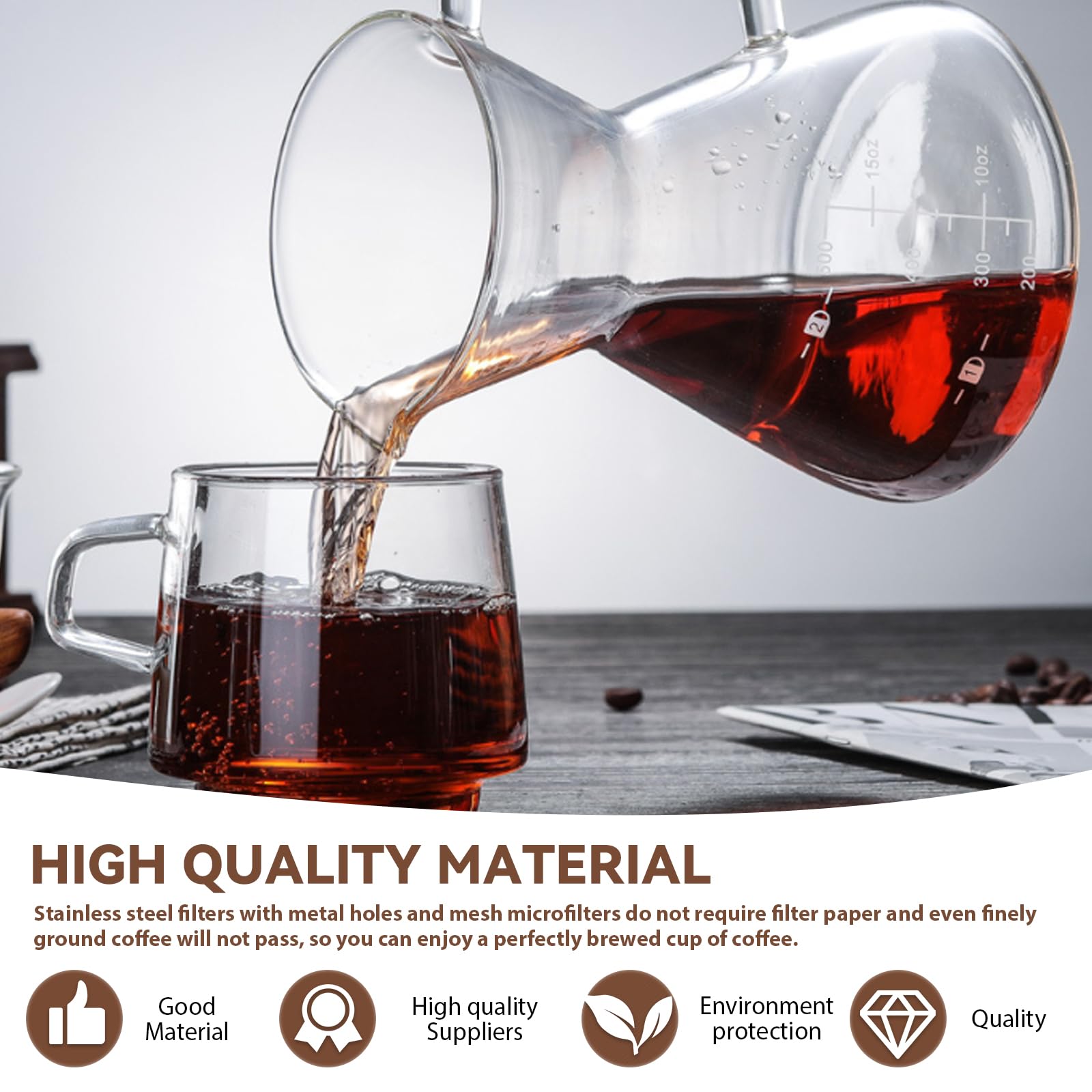 GOMETY Pour Over - Caffettiera in vetro borosilicato da 800 ml, con filtro in acciaio inox a doppio strato, con manico, in vetro per un piacere aromatico