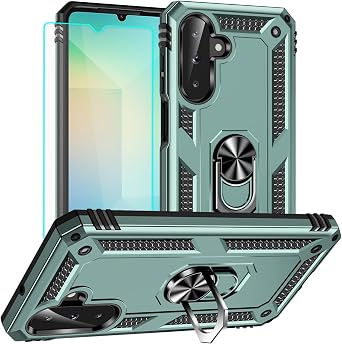 for Samsung Galaxy A17/A26 5G Case with Screen Protector - Military Grade Protective Cases with Finger Ring Holder Kickstand for Samsung A17 5G/Samsung A26Dark Green