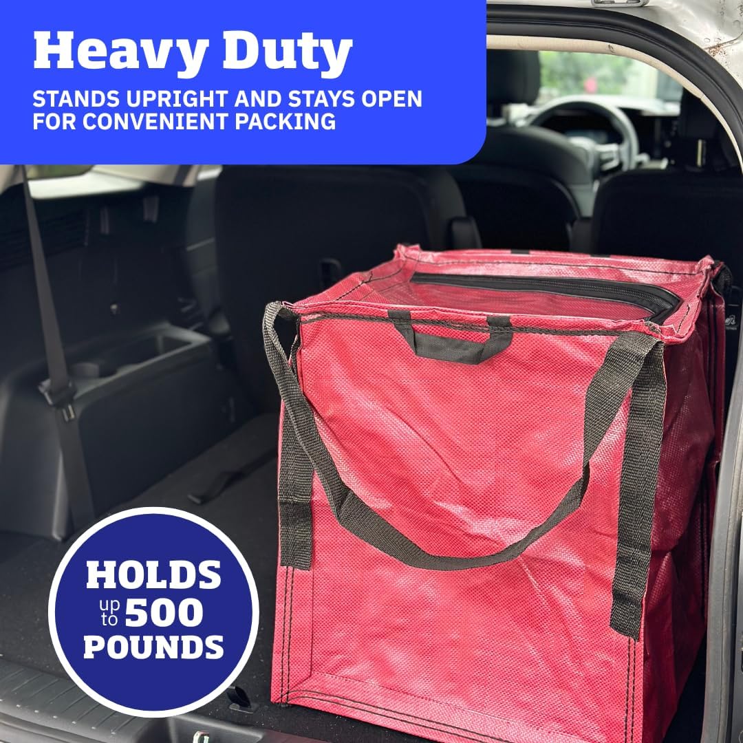 DURASACK Heavy Duty Storage Tote Bag with Zipper Top 22-Gallon Rugged Woven Polypropylene Moving Bag, Reusable Self-Standing Design, Holds up to 500 Pounds, Pack of 4, Red