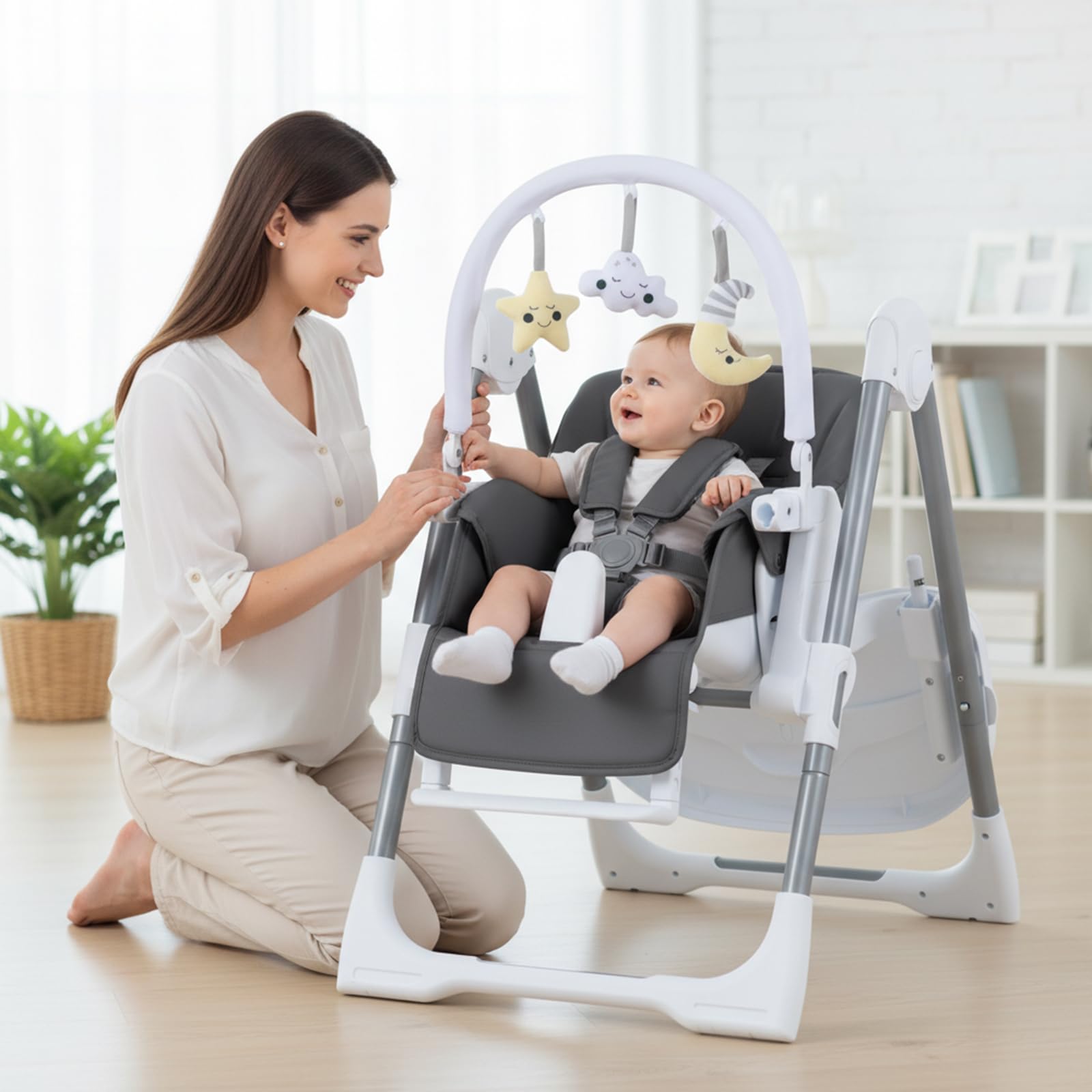 GOPLUS Silla Alta Plegable para Bebés, Trona Convertible para Niños Pequeños con Altura Ajustable, Respaldo, Reposapiés, Bandeja Extraíble y Cojín de Asiento, Silla Portátil con Ruedas (Gris Oscuro)