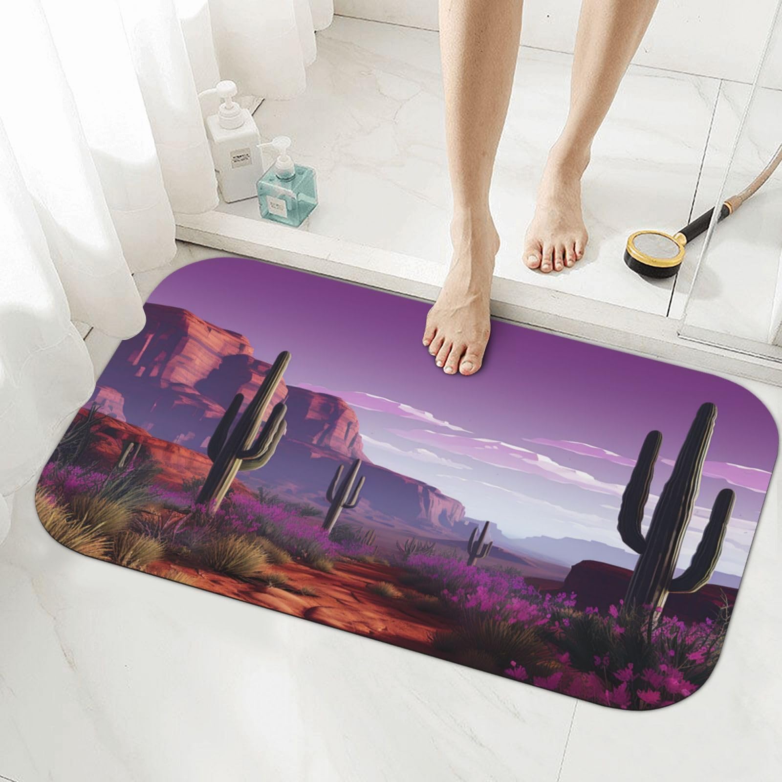 Tapis de sol de salle de bain en terre de diatomée violette anti-glissade pour sortie de douche