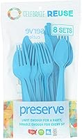 Preserve On the Go Reusable Cutlery 24-Piece Set - BPA-Free, Dishwasher Safe, Recycled Plastic Utensils Made in USA, Aqua Blue