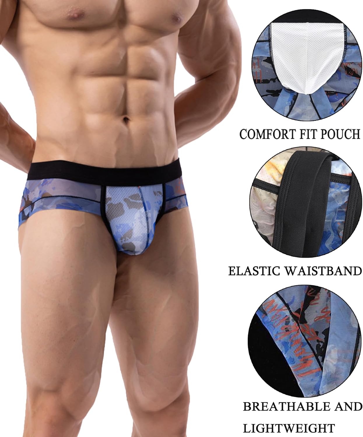 Men's Underwear Briefs Low Rise Men's Briefs No Fly Pouch Half Back Coverage Silky Bikini Underwear for Men Pack - Image 4