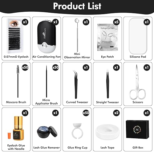Miniatura 3 de Kit profesional de extensión de pestañas, kit de limpieza de pestañas con pegamento para pestañas, removedor de pegamento, parches de gel para ojos