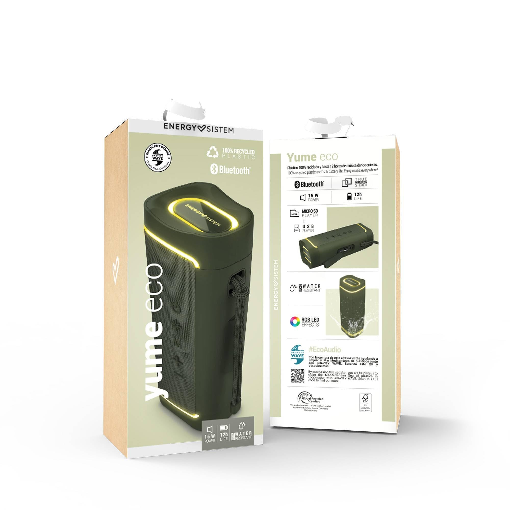 Energy Sistem Yume Eco głośnik Bluetooth (100% z recyklingu, tworzywo sztuczne, wodoszczelny IPX6, TWS, MP3, Micro SD), zielony