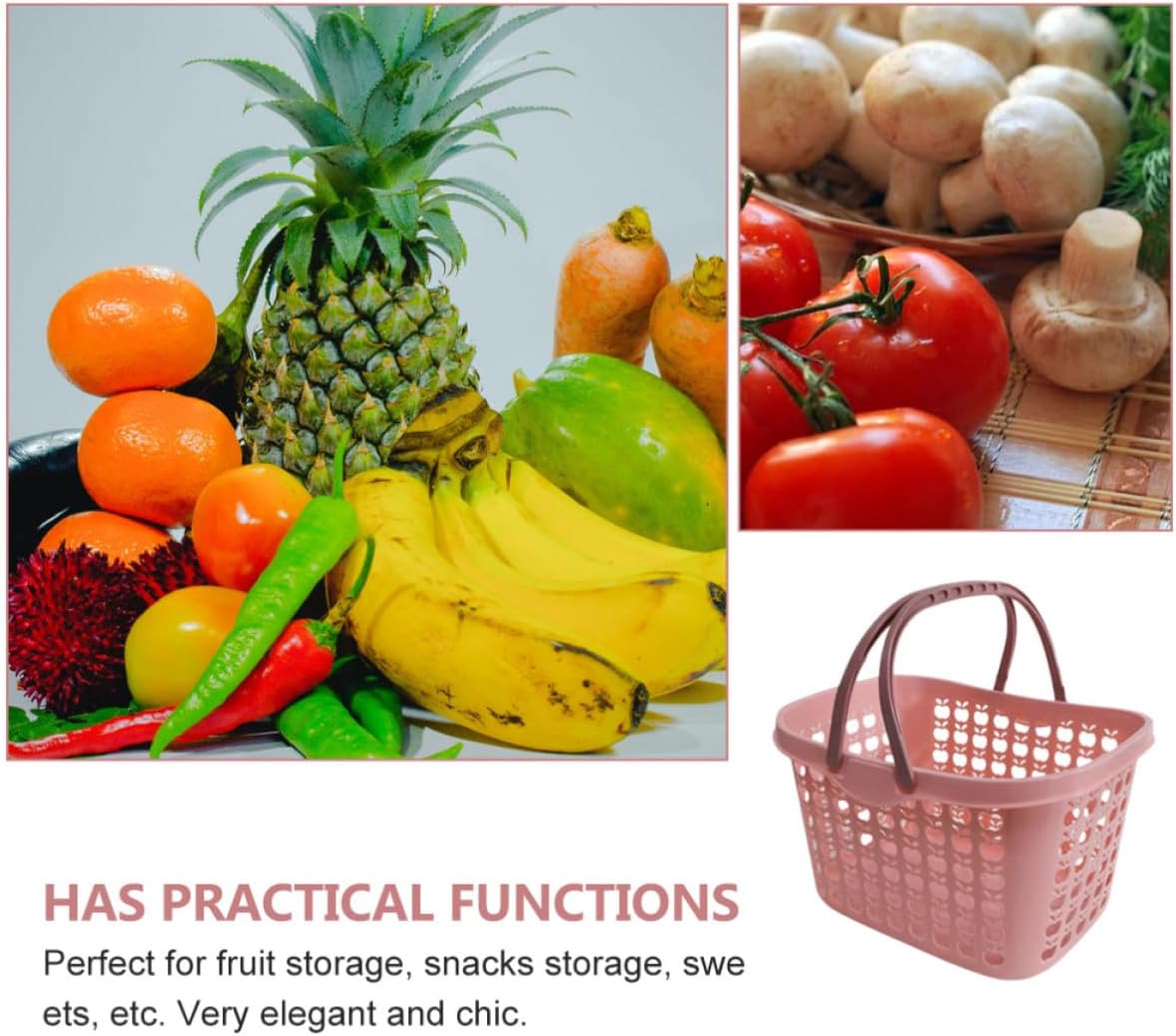 Plastic Shopping Basket with Handles for Fruit and Vegetables