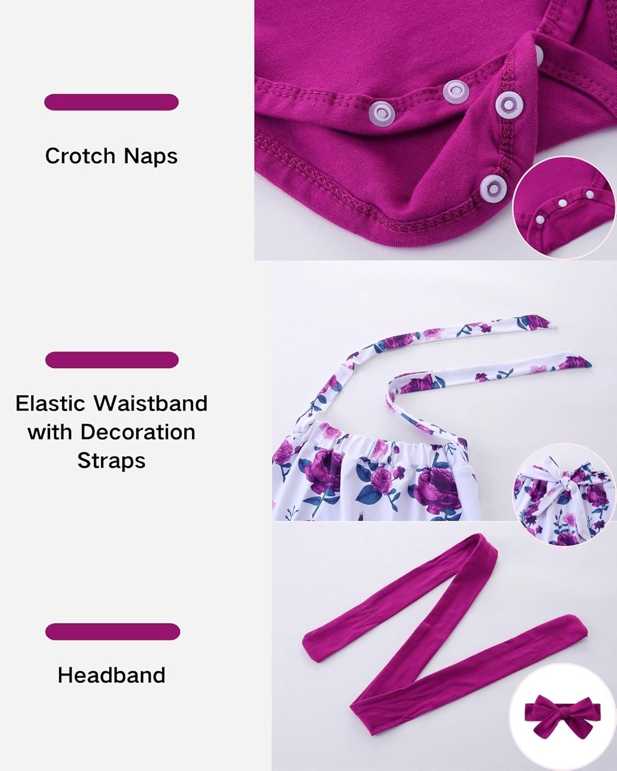 Newborn Baby Girl Clothes Infant Girls Outfits Long Sleeve Ruffle Cotton Romper and Floral Pants Set with Headband - Image 3