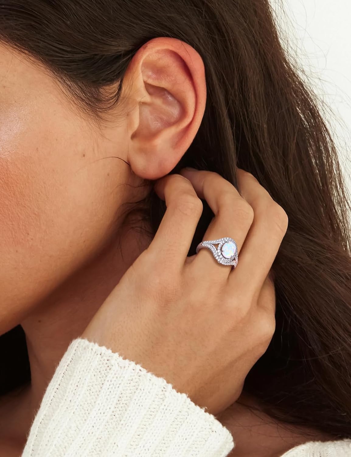 Womens Engagement Ring 925 Sterling Silver Oval Elongated Cushion Cut Sapphire/Ruby/Emerald/Opal Gemstone Anniversary Statement Cocktail Halo Ring Size 6 to 10 (with Gift Box) - Image 2