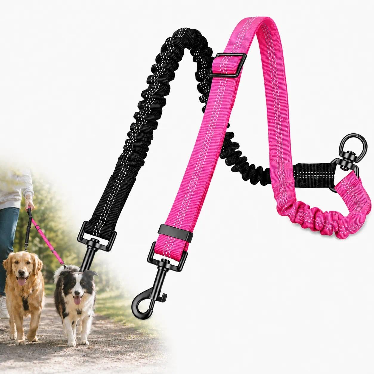 Adjustable Double Dog Lead for Walking 2 Dogs No Tangle 360° Tangle-Free