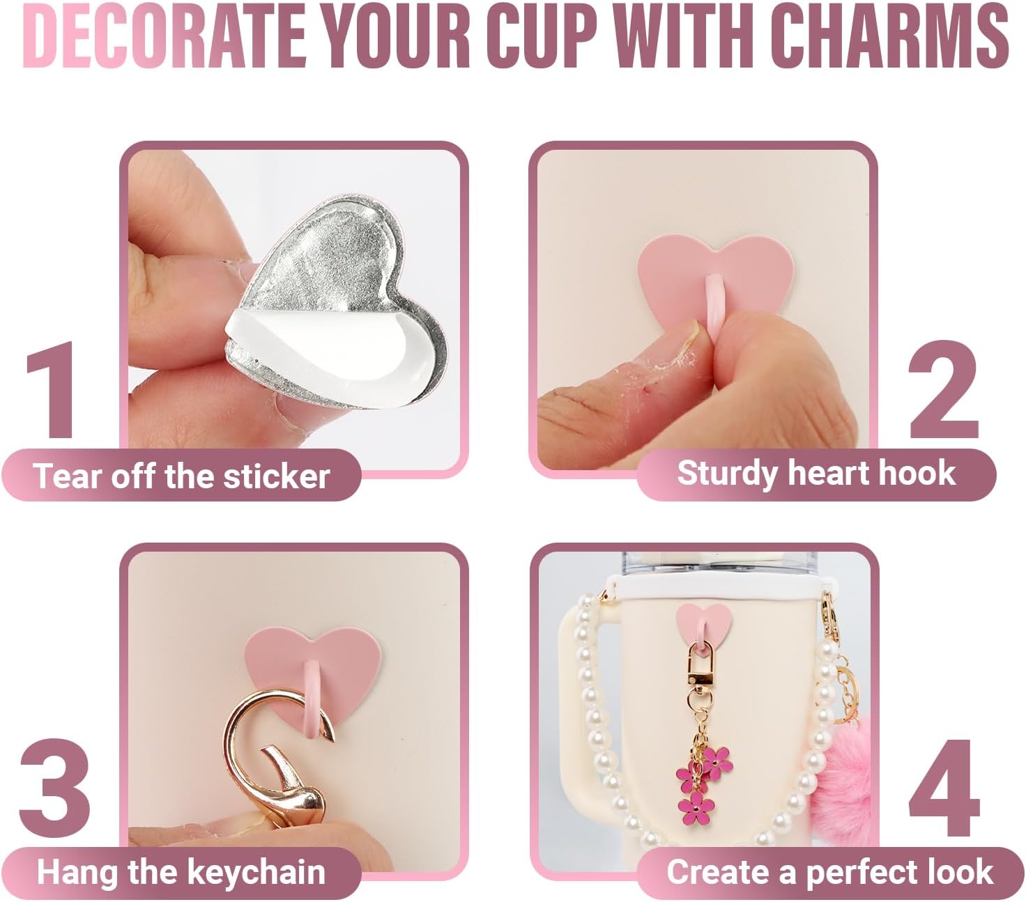 7Pcs Blue Stanley Cup Accessories Set - Water Bottle Handle Strap, Silicone Flower Straw Topper, Silicone Cup Boot, Pompom and Flower Charms for Water Bottle Tumbler 20oz 30oz 40oz - Image 4