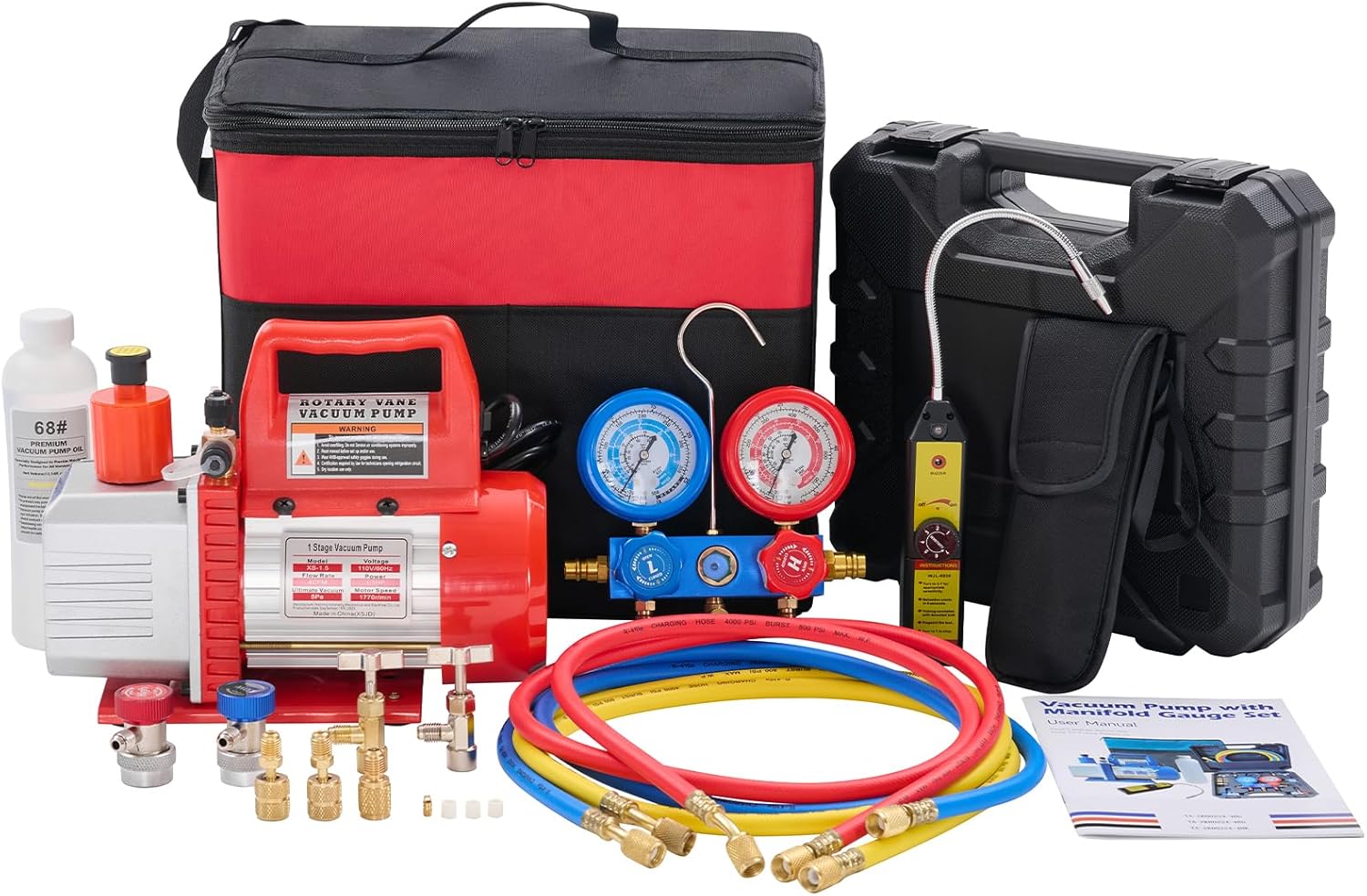 Kit de Bomba de Vacío OLIXIS 110V 1/3 HP 4CFM con Manómetro R134a