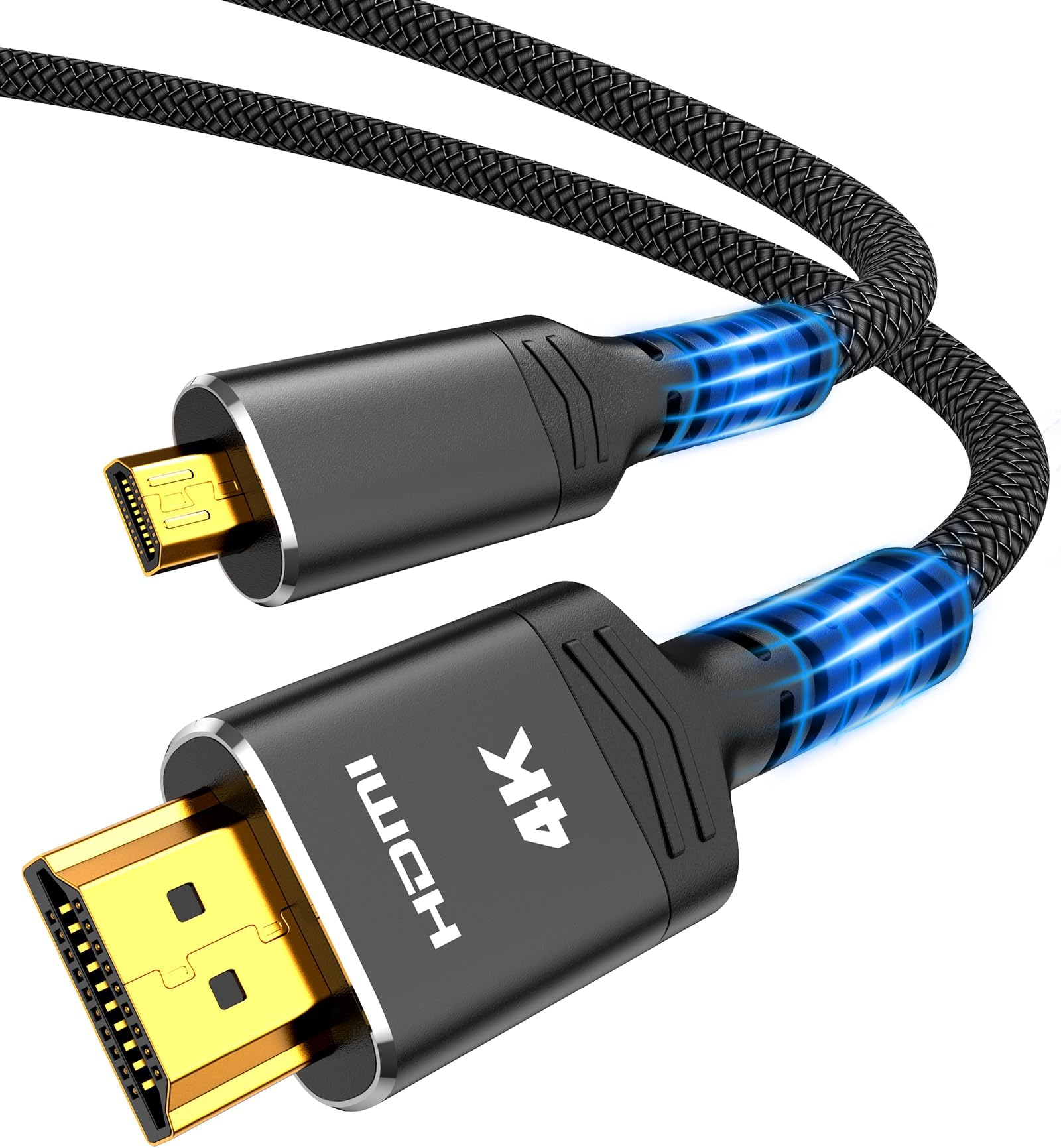 Highwings 4K Micro HDMI to HDMI Cable 3.3 FT, Micro Male to HDMI Male Cable Nylon Braided Cord Adapter 2.0 4K@60HZ 2K@165HZ 18Gbps Compatible with Laptop Camera Monitor HDMI to Micro HDMI Black