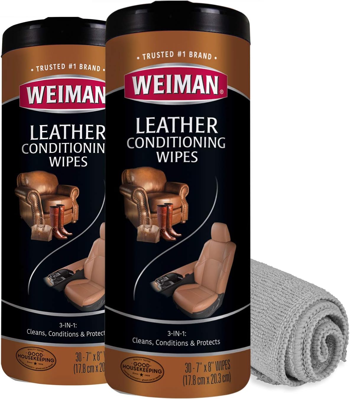 Weiman Leather Wipes 2 Pack with Microfiber Cloth Clean Condition