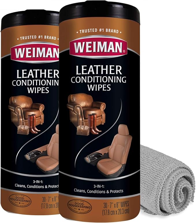 Weiman Leather Cleaner Wipes 2 Pack with Microfiber Cloth
