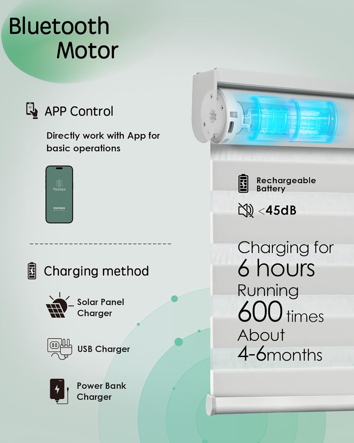 Yoolax Motorized Zebra Blinds, Electric Zebra Shades for Indoor Windows, Motorized Shades Light Control Horizontal, Automatic Window Shades for Bedroom Office Kitchen (80% Shading White, 24" x 72")