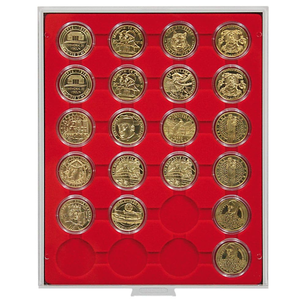Bandejas para monedas con plantilla roja Lindner 2224 elegancia gris