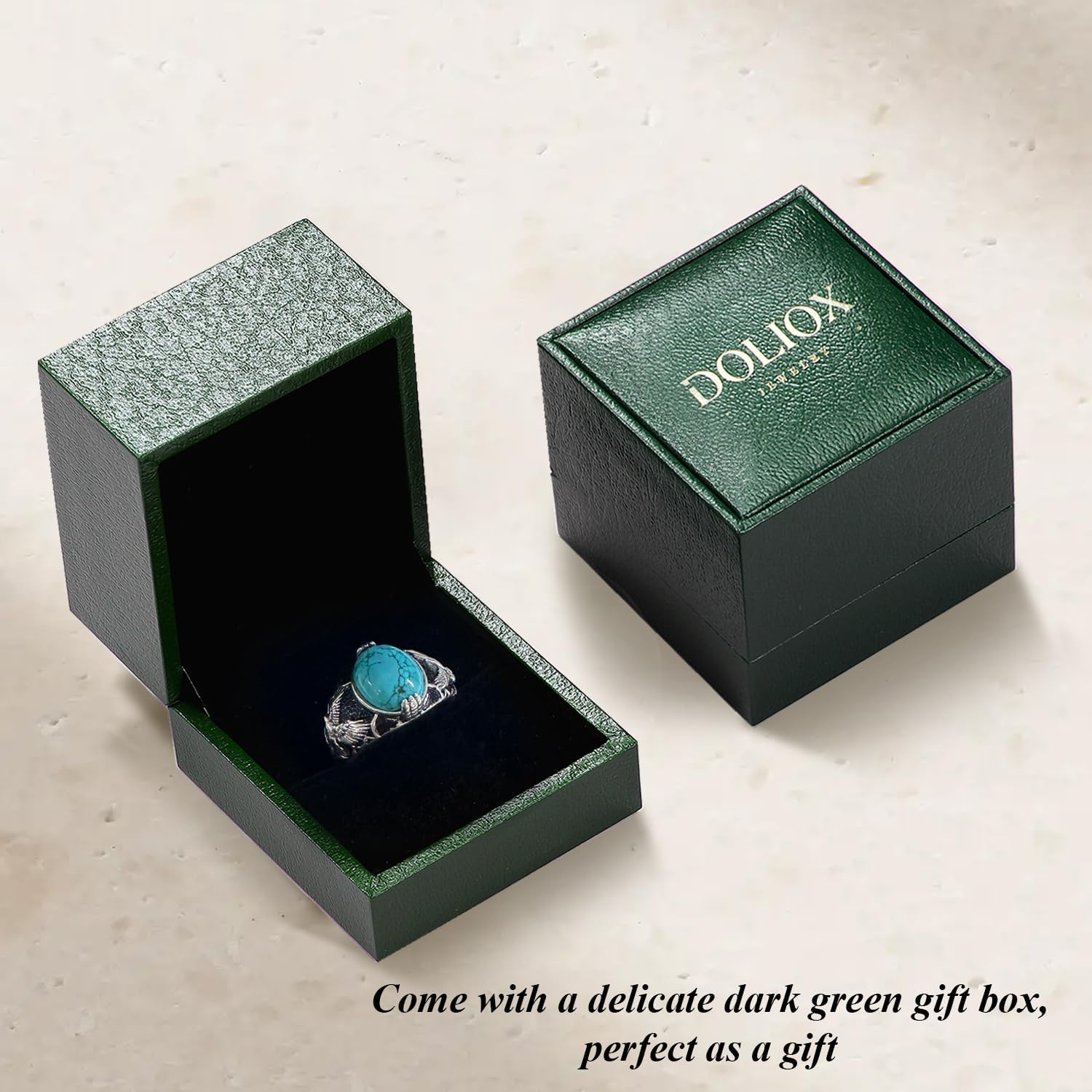 Real Turquoise Eagle Ring for Men 925 Sterling Silver Black Vintage Statement Rings Jewelry with Genuine Natural Gemstone for Him Husband - Image 7