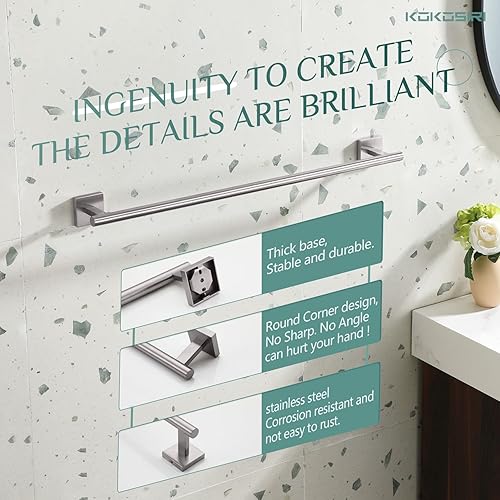 Miniatura 6 de KOKOSIRI Toalleros de baño de 20 pulgadas, toallero de baño, toallero, anillo de toalla de níquel cepillado B4005BR-L20+B3008BR