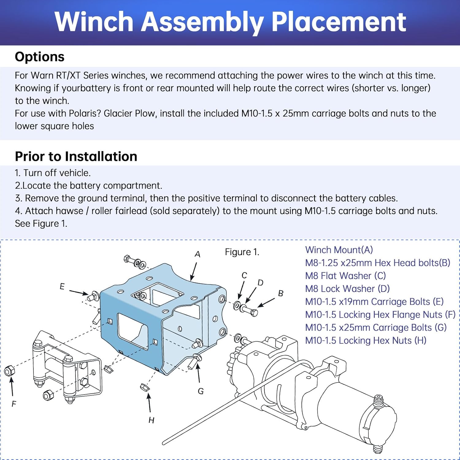 ATV Winch Mount for Polaris Sportsman ATVs, ATV winches from 2000 lbs. to 3600 lbswith 4-Hole (3.00" x 4.875") or 2-Hole (3.10" x 4.875") Standard mounting