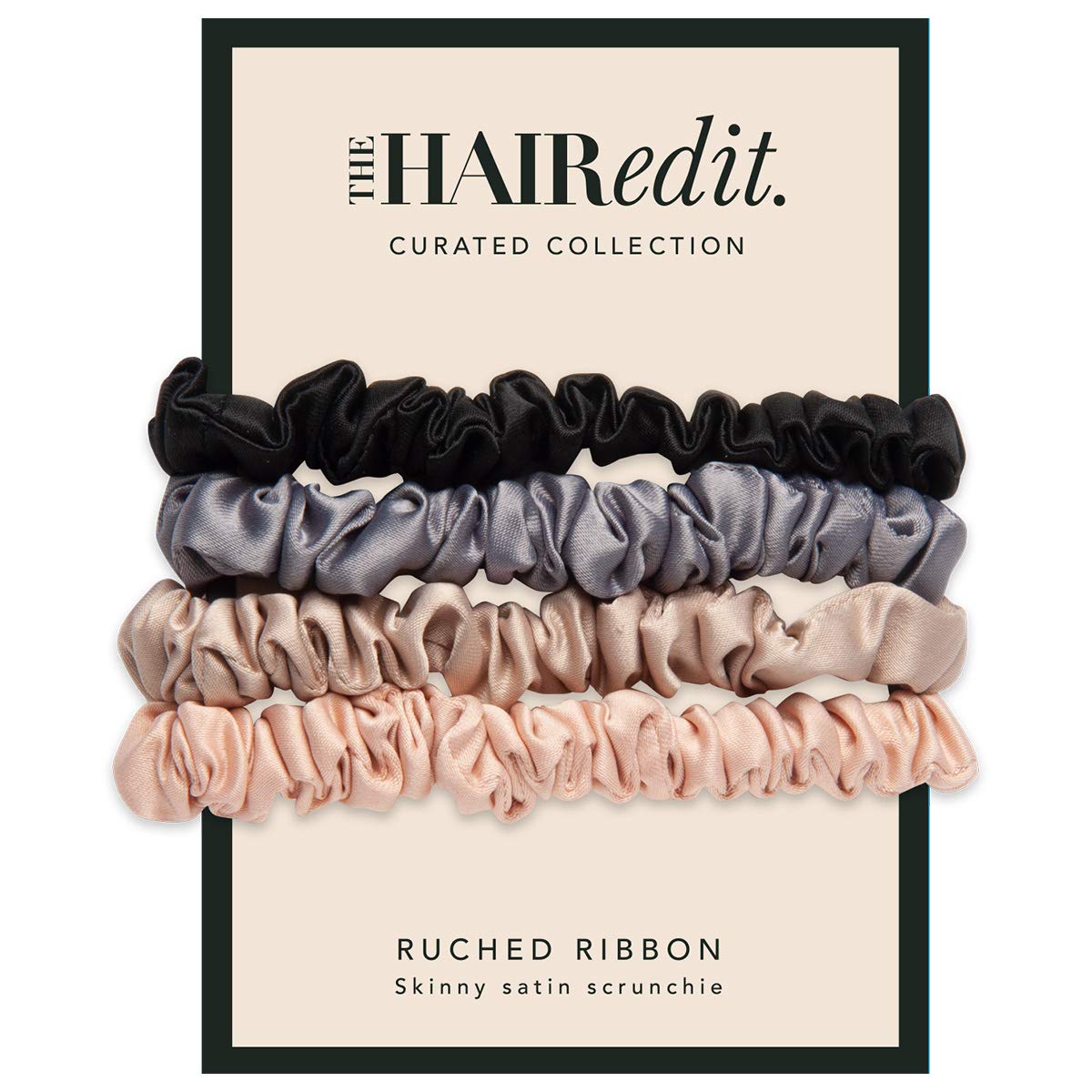 The Hair EditRuched Ribbon Satin Scrunchies – Skinny Multi-Colored Hair Scrunchies With A Silk-Like Finish