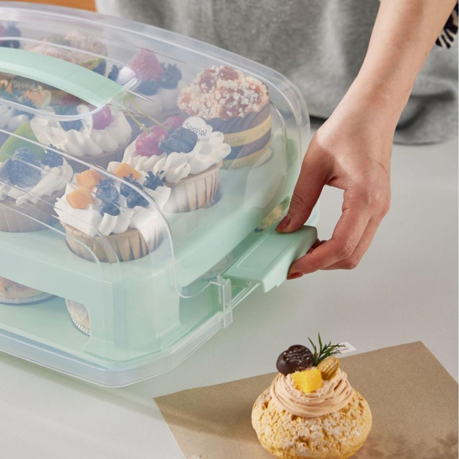Contenitore Per Torta Trasparente - Supporto A Doppio Strato, Contenitore Per Alimenti Portatile, Teglia Riutilizzabile | Natale Negozio A Domicilio Servizio Di Consegna Picnic All'aperto Fornitura Pe