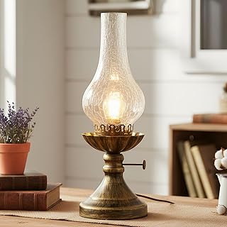 Rustic Lamp,Retro Bedside Lamps with Glass Lampshade,Suitable for Bedrooms, Living Rooms, Bars, Restaurants, Farmhouses, Kitchens,Bulb Included (Brass-Transparent Glass)