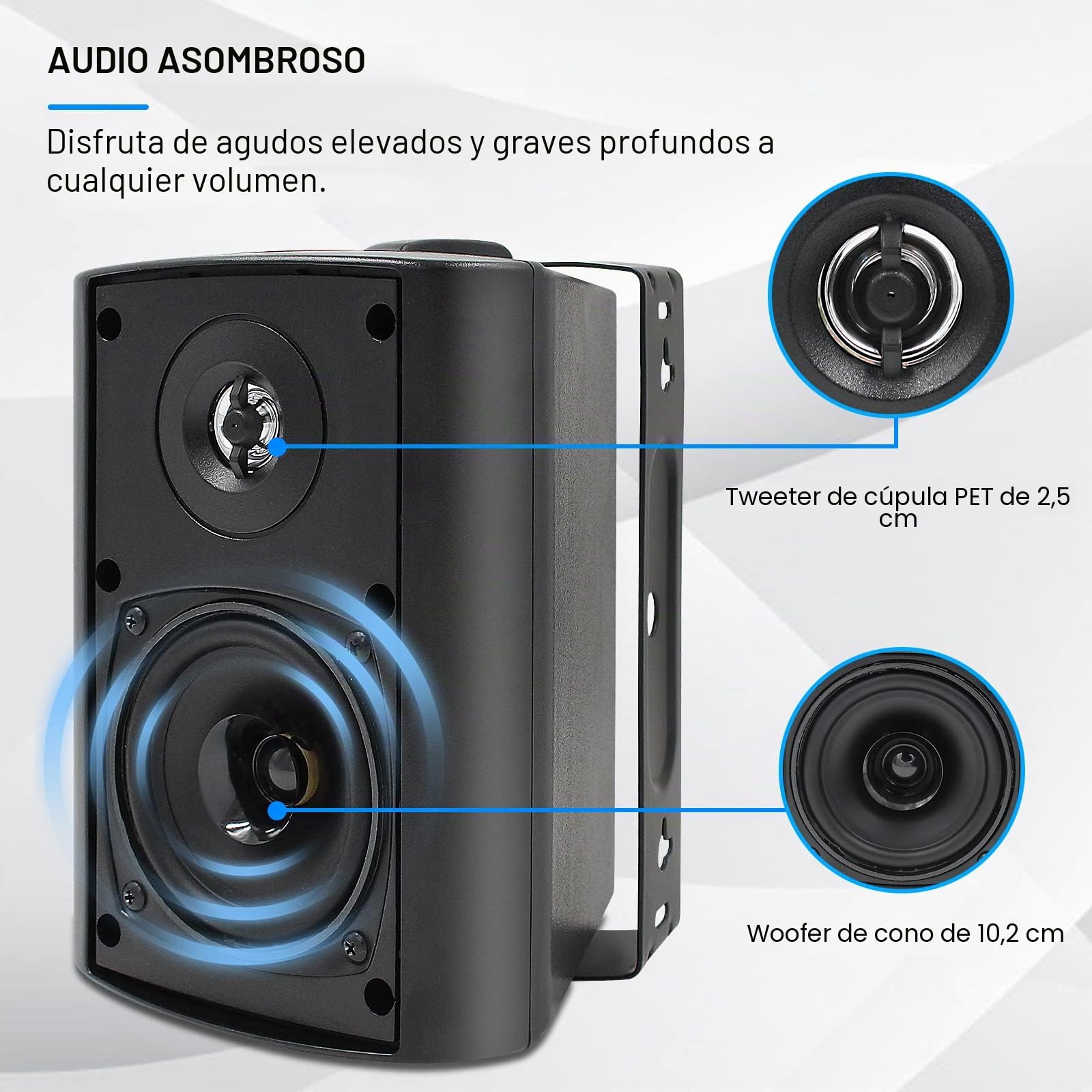 Herdio Altavoces para Exteriores de 4 Pulgadas con Graves Potentes, Altavoz de Montaje en Pared Impermeable, Durabilidad para Todo Tipo de Clima para Patio, Fiesta en casa 400 W (2 Pares, Negro)