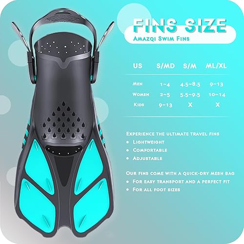 Miniatura 2 de Aletas de natación, aletas de esnórquel de tamaño de viaje, cortas, ajustables, para natación, tacón abierto, aletas de buceo, aptas para hombres,