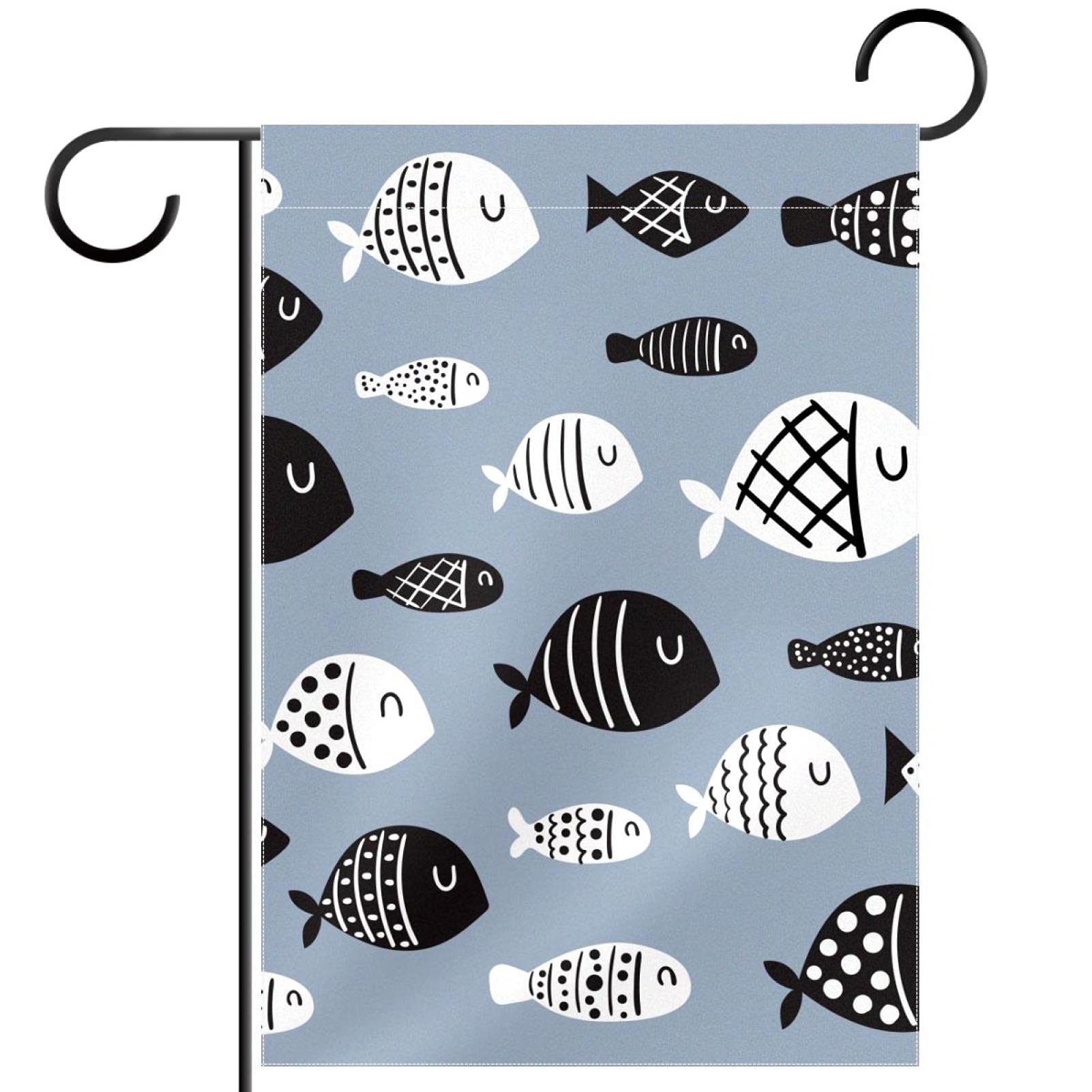 Drapeau de jardin double face motif poisson cartoon en polyester de qualité supérieure