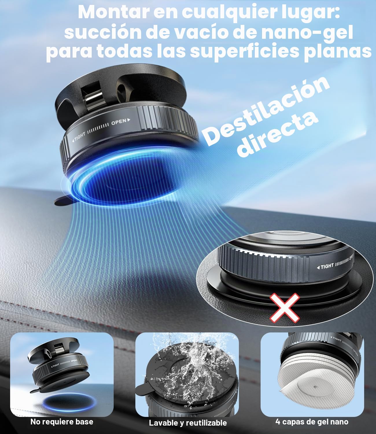 CloudValley Cargador Inalámbrico para Coche 15W con Soporte Magnético, Base de Gel para Superficies Rugosas, Ajuste de 360°, Compatible con Magsafe iPhone 17 16 15 14 13 12 Pro MAX