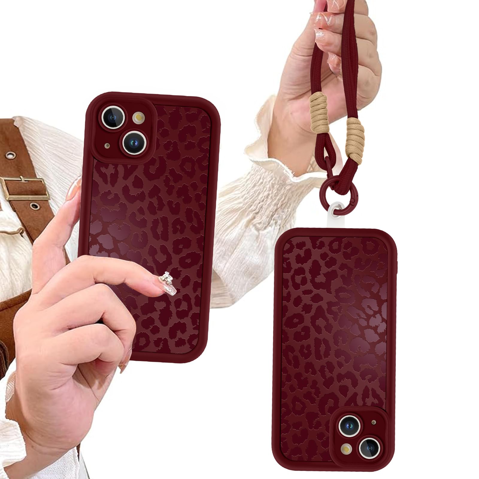 Xylota Cover con Cordino per iPhone 15 6,1 Pollici, Aesthetic Disegni Custodia con Collana Regolabile Tracolla Laccio Case, Silicone Morbida Bumper Anti-Graffio Custodie per iPhone 15, Leopardo