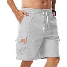 Surenow Mens Casual Corduroy Shorts Elastic Waistband Drawstring Shorts Summer Jogging Sport Short with Multi Pockets