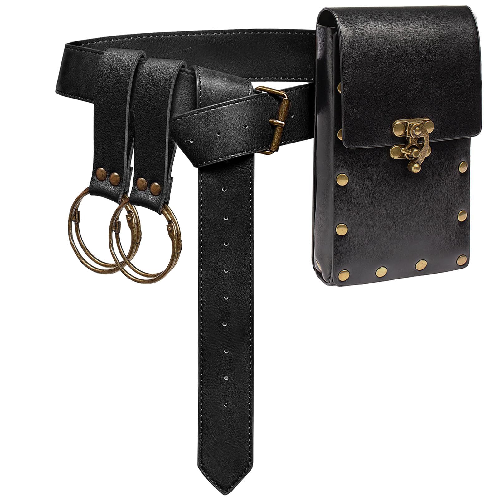 Ren Faire Costume Sets Medieval Belt Pouch Casual Fanny Pack Phone Holder Steampunk Festival Cosplay Accessory Waist Bag (1-Black)