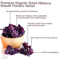 Vista 4 de Lamoone Té de hierbas de flores secas orgánicas de hibisco roselle cultivado orgánicamente en Tailandia, 100 g (3.52 oz)