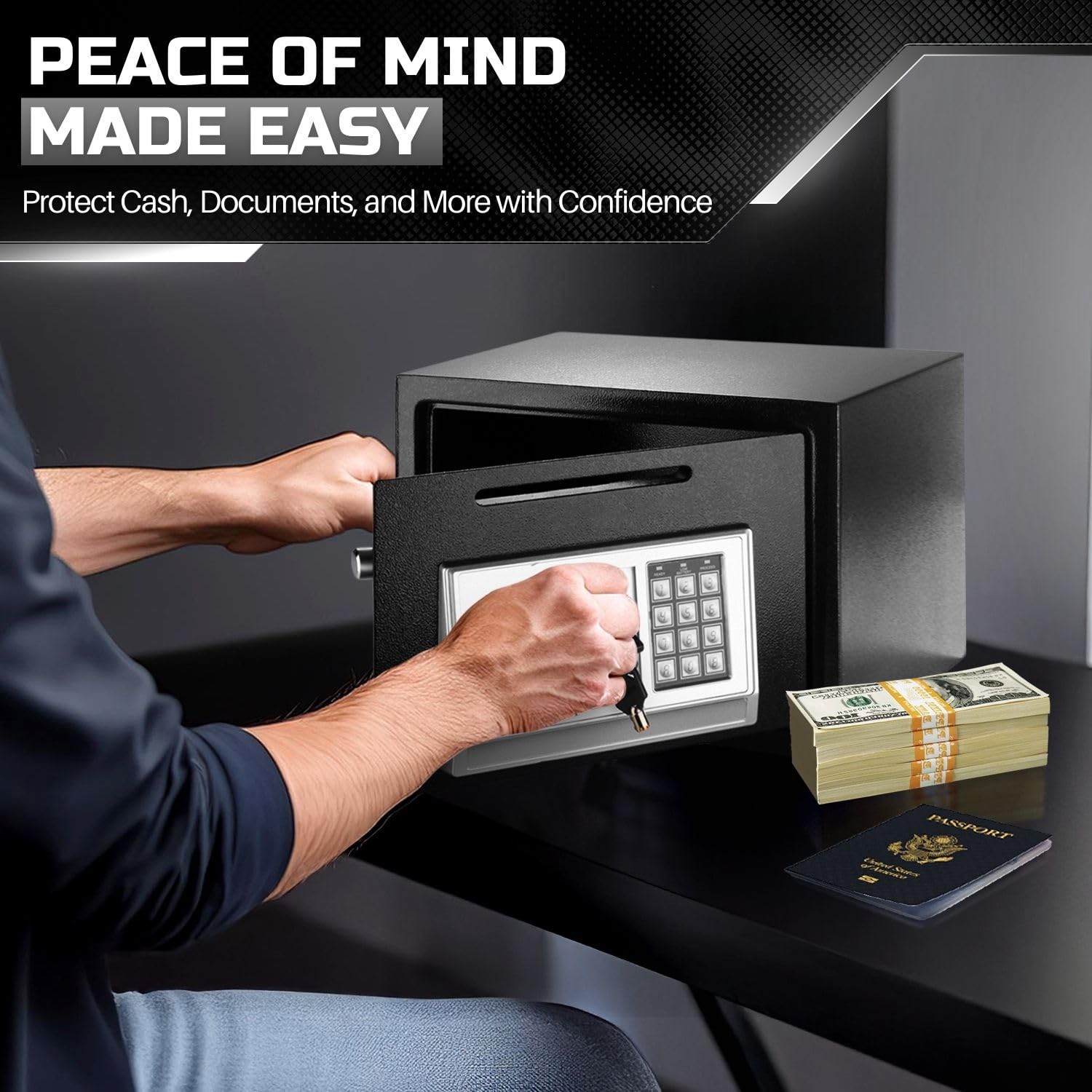 Flexzion Coffre-fort électronique avec fente de dépôt – Serrure à combinaison à clavier numérique – Armoire de sécurité pour la maison, le bureau, l'argent, les documents, les fusils, les dépôts